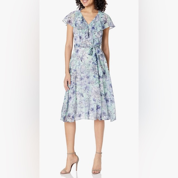 Tommy Hilfiger mint green and blue floral chiffon midi dress - Picture 1 of 13